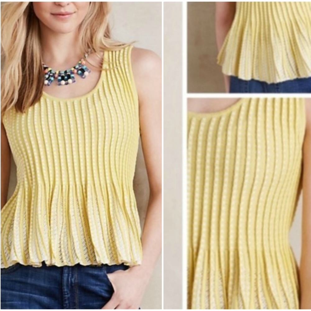 NWT ANTHROPOLOGIE Moth Knit yellow Peplum Tank Top